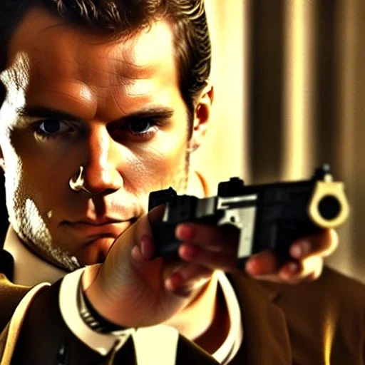 portrait of henry cavill as james bond golden eye, pointing gun, in moscow, cinematic, hd, 4k