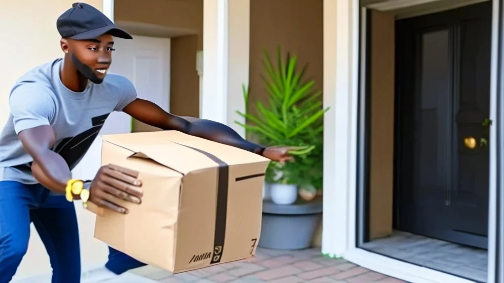 suspiciously looking Tyrone sneaks away with small delivered package from apartment mailroom