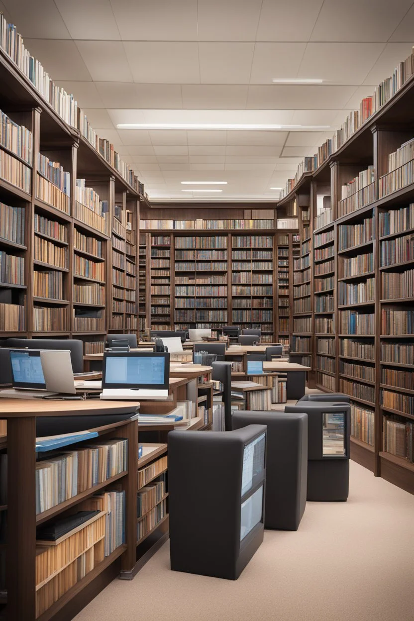 Library, state-of-the-art computers, book search via computers