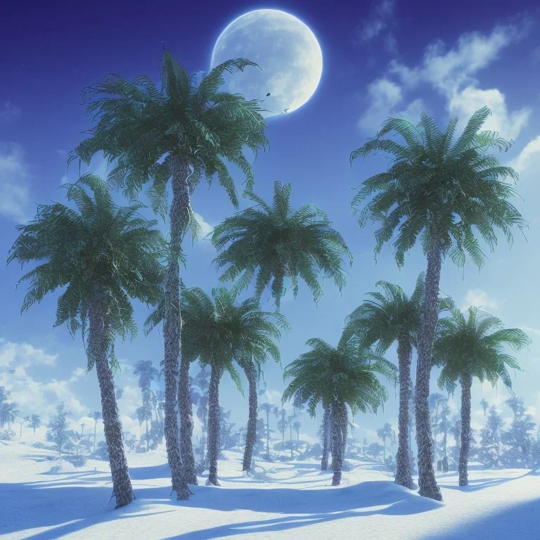 1980's aesthetic vaporwave palm trees in yhe winter snow