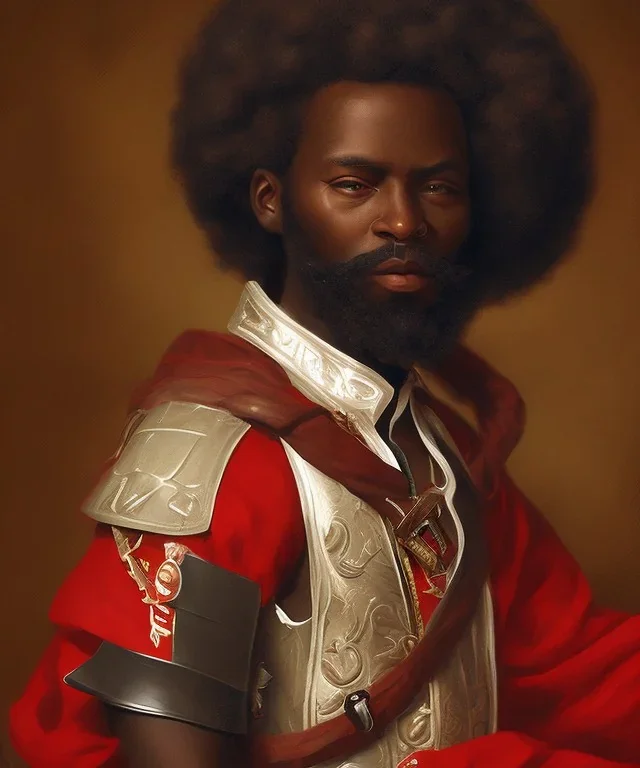 Negro Felipe, african slave, red uniform, red headband, short beard