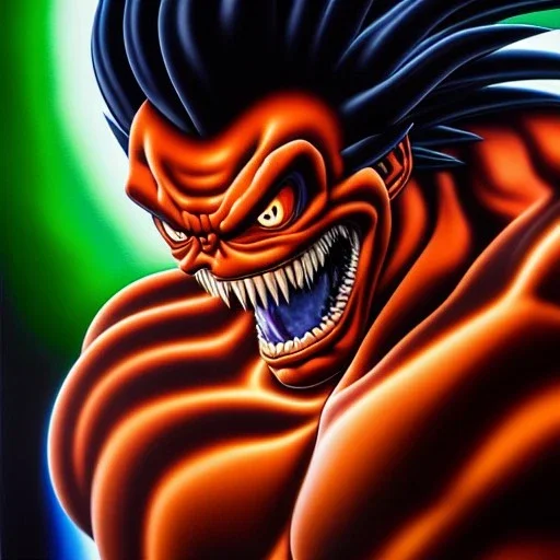 Ultra detailed fullbody Portrait in oil on canvas of Venom merging with Son Goku, extremely detailed digital painting,extremely detailed face,crystal clear Big eyes, mystical colors ,perfectly centered image, perfect composition, rim light, beautiful lighting,masterpiece,8k, stunning scene, raytracing, anatomically correct, in the style of Wizyakuza and robert e howard and InHyuk Lee and Ohrai Noriyoshi and Simon Bisley.