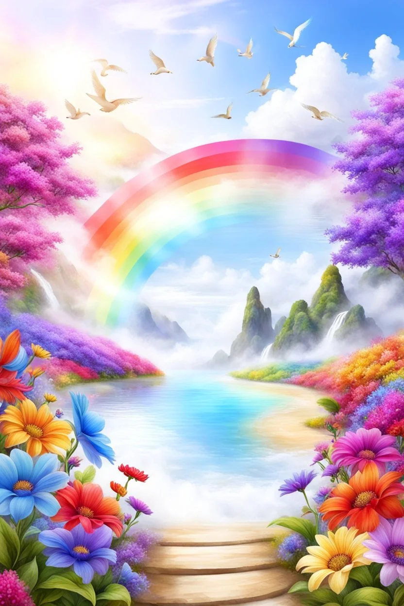 beautiful colors, very beautiful, ,flowers garden,paradisiac angels,rainbow