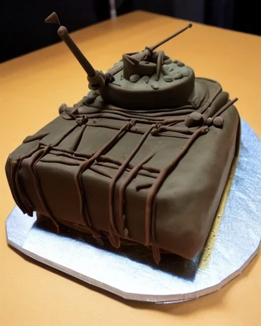 Tank model made of chocolate cake