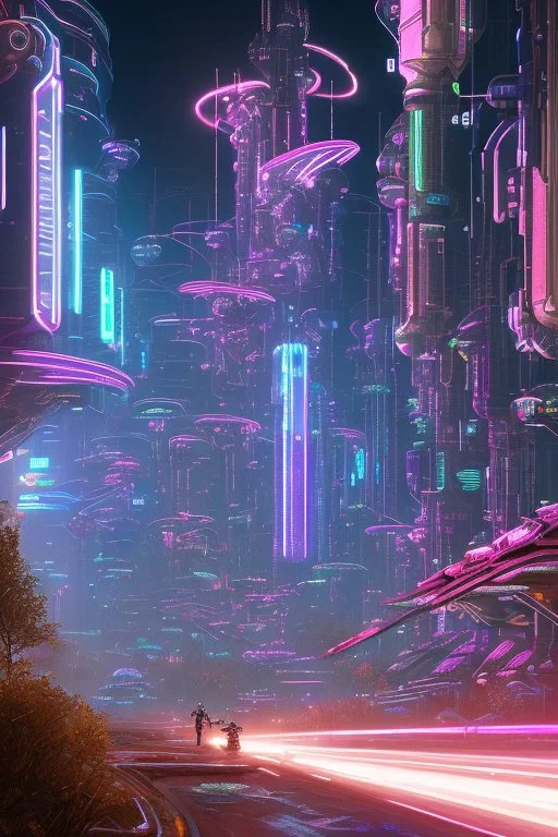 Create a detailed high-resolution depiction of a semi-realistic cyberpunk world where advanced technology seamlessly blends with gritty urban landscapes. Imagine a cityscape dominated by neon lights, towering skyscrapers, and holographic advertisements. In this dystopian future, cybernetic enhancements are widespread, and individuals sport a mix of futuristic implants and prosthetics that seamlessly integrate with their organic parts.