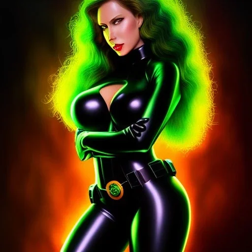 ultra detailed fullbody portrait of busty beautiful Black Widow, wearing skintight black costume, extremely detailed digital painting, intrincate, extremely detailed smiling face,crystal clear Big Green eyes, in the style of Adam Hughes , mystical colors , perfectly centered image, perfect composition, rim light, beautiful lighting,8k, stunning scene, raytracing