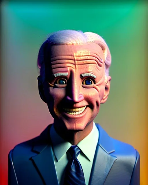 Waist up Portrait, joe Biden as muppet doll, Blue suit retro style, photo studio, city background, unreal engine 5, concept art, art station, god lights, ray tracing, RTX, lumen lighting, ultra detail, volumetric lighting, 3d.