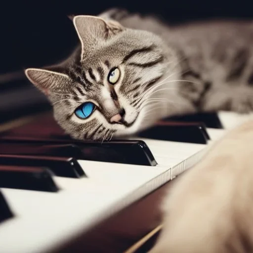 photo of a cat playing piano