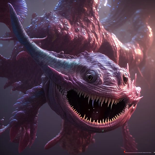 fluid ink angler fish creature, unreal engine 5, 8k resolution, photorealistic, ultra detailed