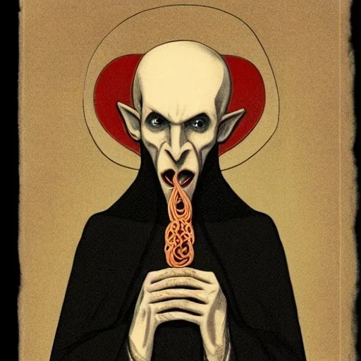 Nosferatu with a fleshy tentacle beard as a Russian Orthodox