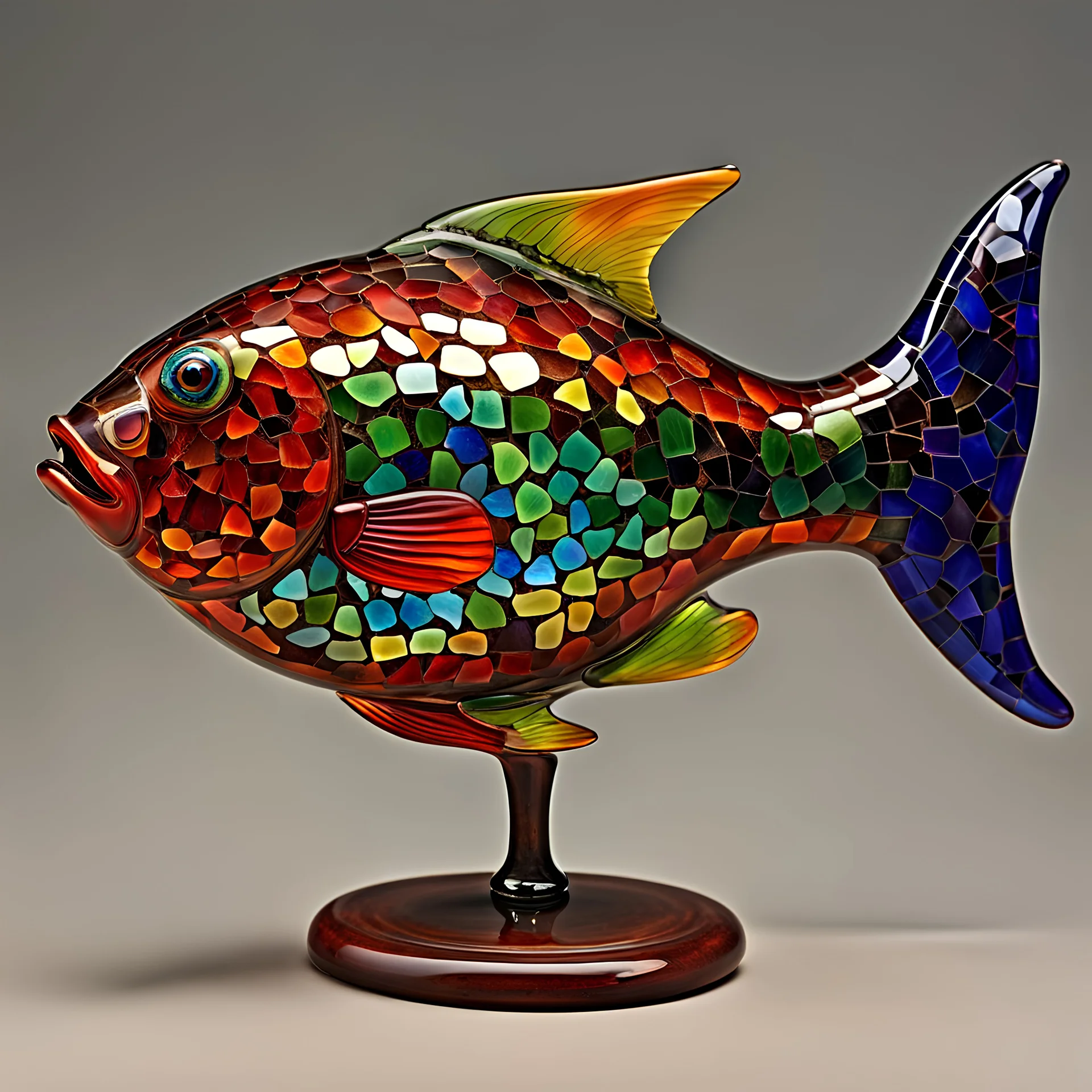 whimsical blown glass fish with a rainbow-hued, mosaic finish, early 20th century. Elegant and intricate detailing super realistic