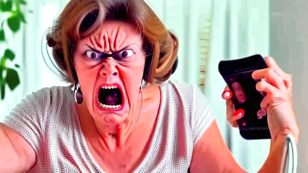 angry lady at home on phone