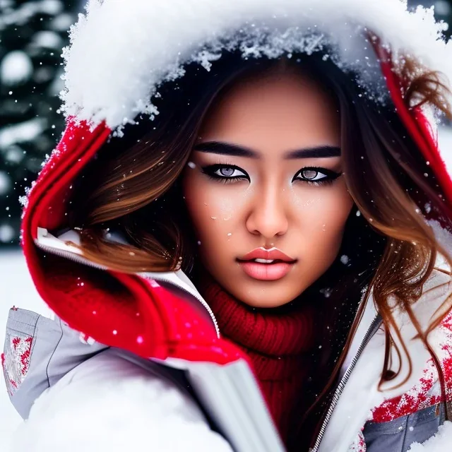 Crying girl, sad, expressive, emotive, frowning, furrowed eyebrows, pouting lips, African American, afro hair, looking out window, blizzard, snow, red sweater, delta sigma theta, drinking coffee, hazel colored eyes, sitting on sofa