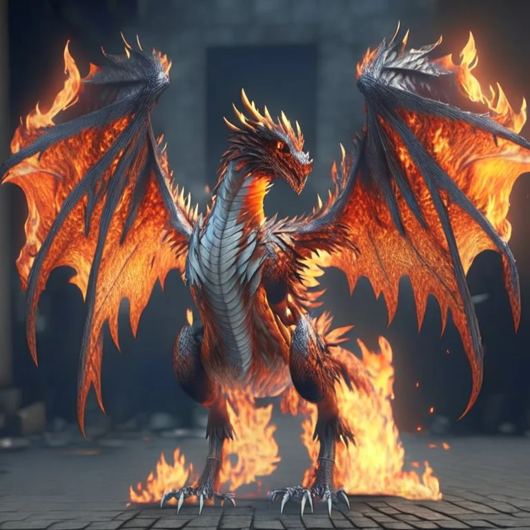 fire dragon, full body, giant wings, unreal engine 5, 8k resolution, photorealistic, ultra detailed