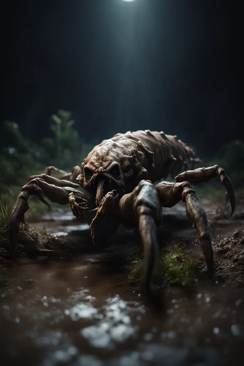 Crawling undead Claw. full body shot. fantasy and horror setting, Cinematic lighting, Volumetric lighting, Epic composition, Photorealism, Very high detail, Character design, Unreal Engine, Octane render, HDR, Subsurface scattering, fantasy art,