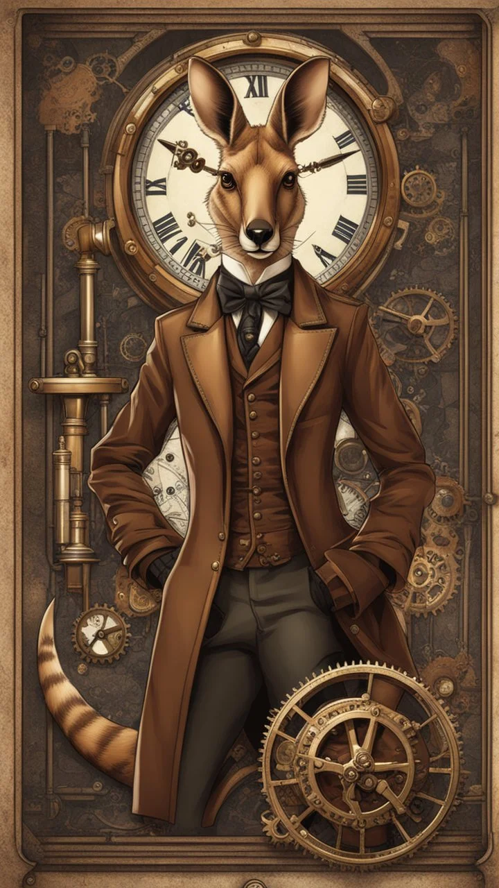 Kangaroo Steampunk cómic art calidad ultra maximalista full body