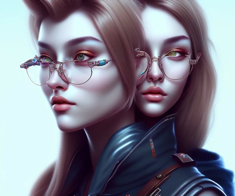 character portrait,cute,glasses, septum piercing, 8k, highly detailed, photo realistic