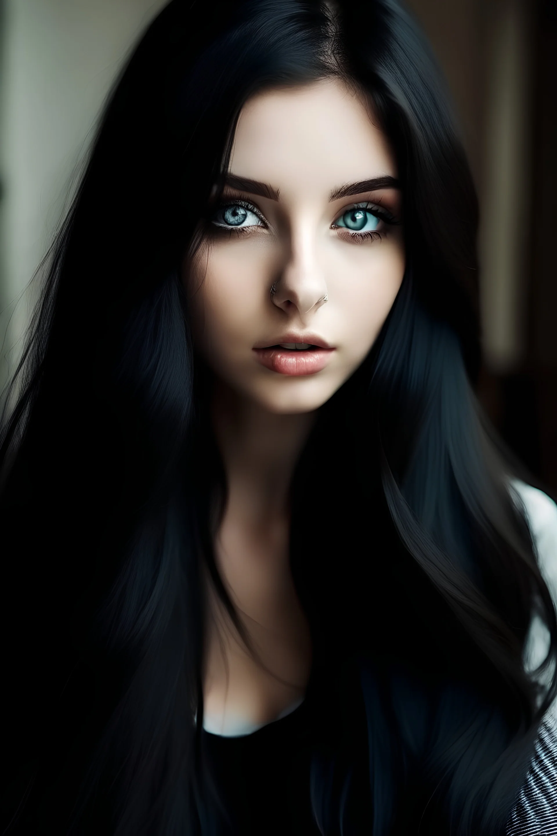 فتاة جميلة شعر أسود طويل عيون سوداء كبيرة