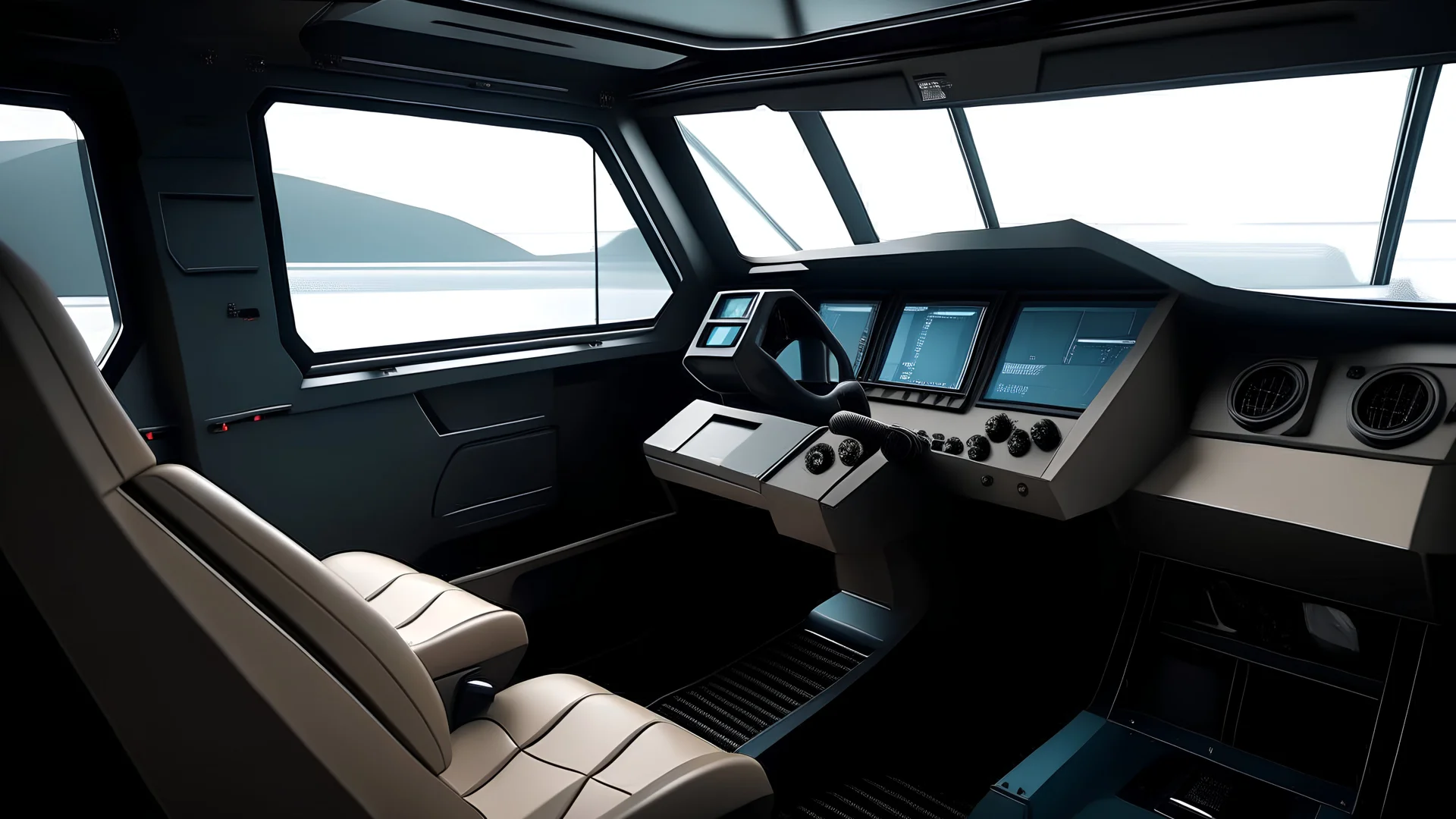 interior design of amored amphibious vehicle inpired by futuristic design with aesthetic look