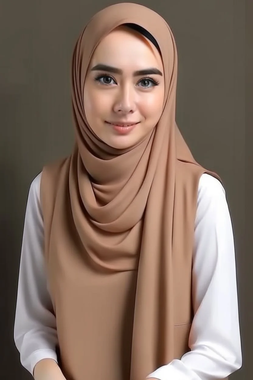 a muslim woman, fair skin, Malay race, standing posture, young executive