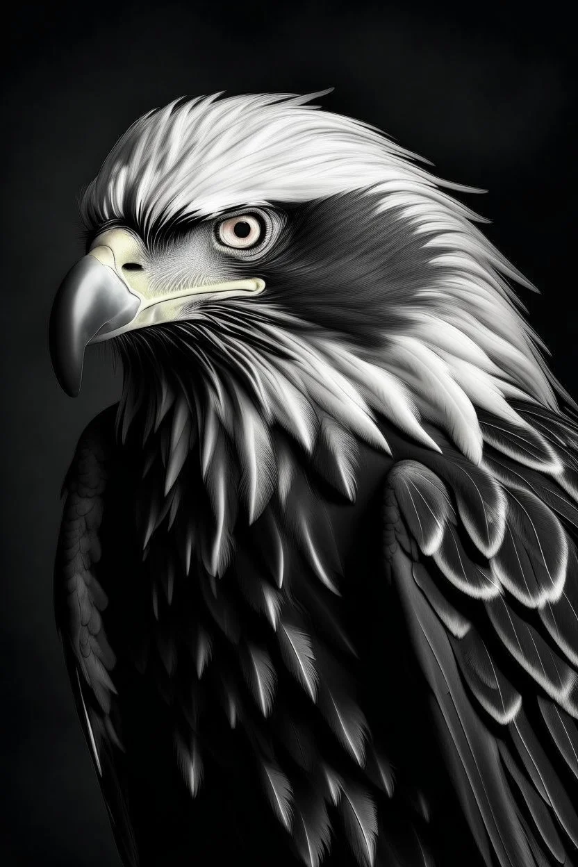 American eagle black and gray feathers uncovered head