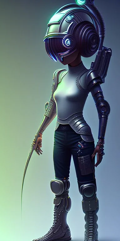 Sculpted 3d ==== a full body portrait, chibi cyberpunk warrior, wearing boots and a helmet, in the style of Carlos Ortega Elizalde