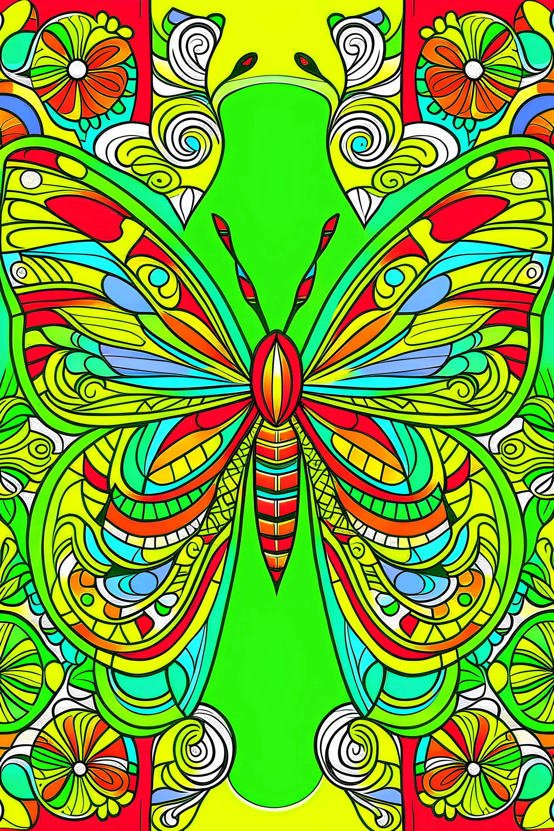 cover for coloring book ,Easy Patterns , butterfly, Calming and Unique Coloring page for Kids, and Creativity, Background of easy , a lot color, red,green,yellow,orange