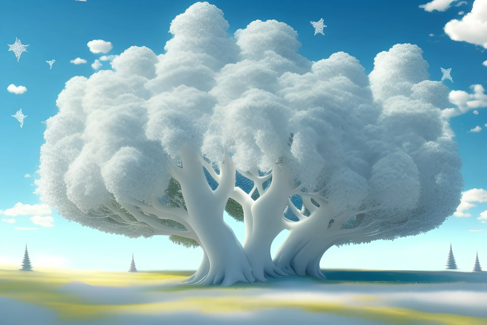 fairy big white castel white trees, , starred blue sky