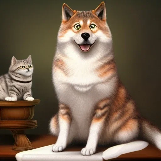 doge sitting next to cat