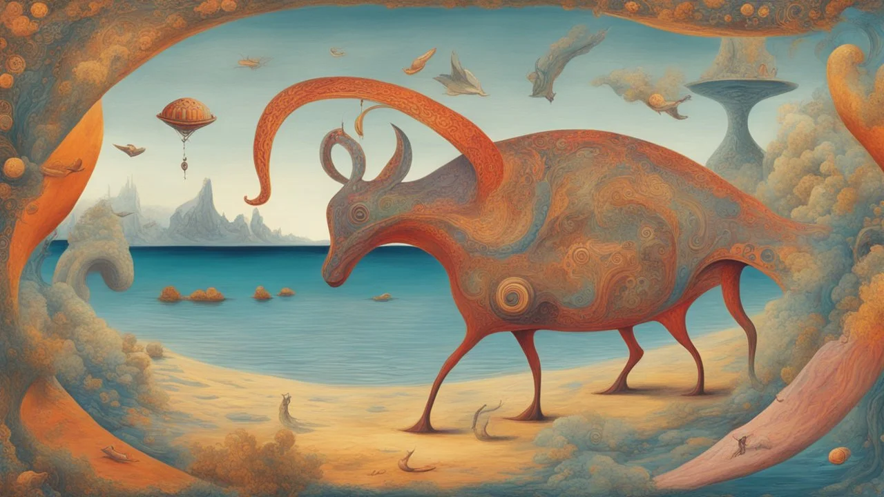 A surrealistic illustration of a mystical creature known as a "Trick Consultation Buttock Obstacle," featuring vibrant colors, whimsical forms, and intricate details reminiscent of Salvador Dali's style. The creature should be surrounded by a dream-like environment with floating elements and surreal landscapes