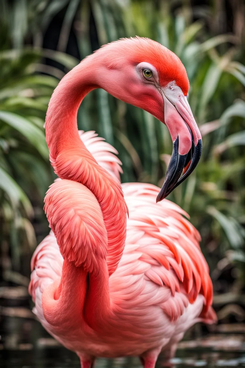 A flamingo with a massive head