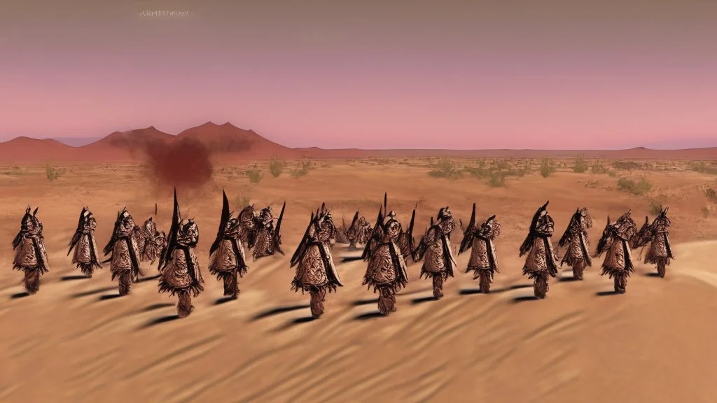 desert, comic style warriors from behind