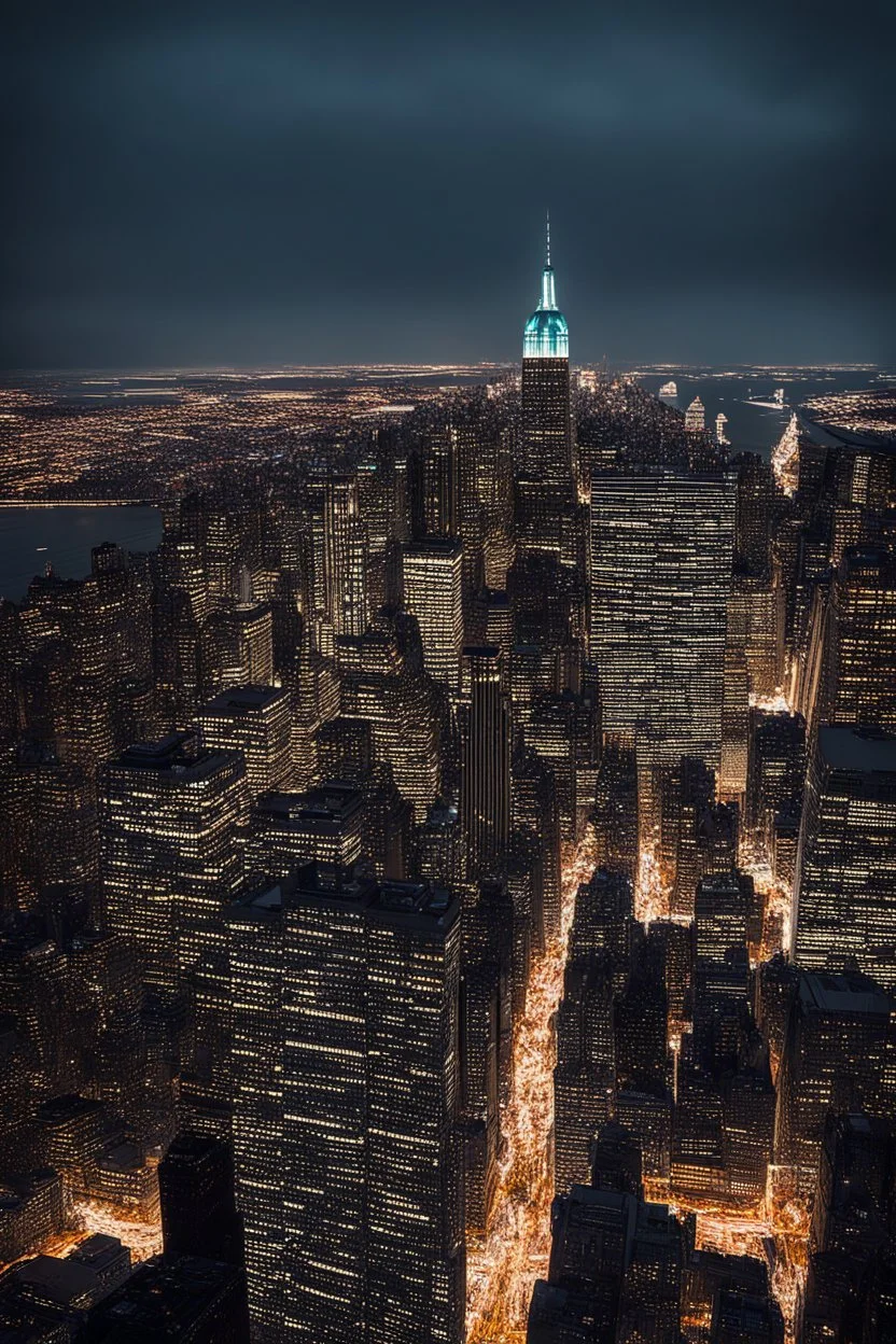 New York City buildings at night in Abstract Fluid, cloudy sky