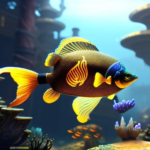 steampunk fish, 8k resolution, dynamic lighting, ultra hyperdetailed, Unreal Engine 5, ultra colourful, very small details, realistic