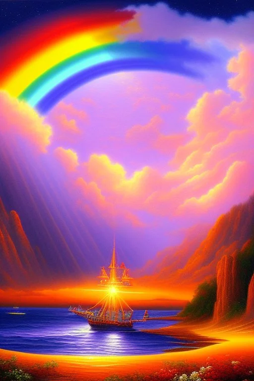 intergalactic very beautiful ufo rainbow futurist paysage