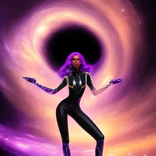 purple black hole in space bright stars time travel black lady