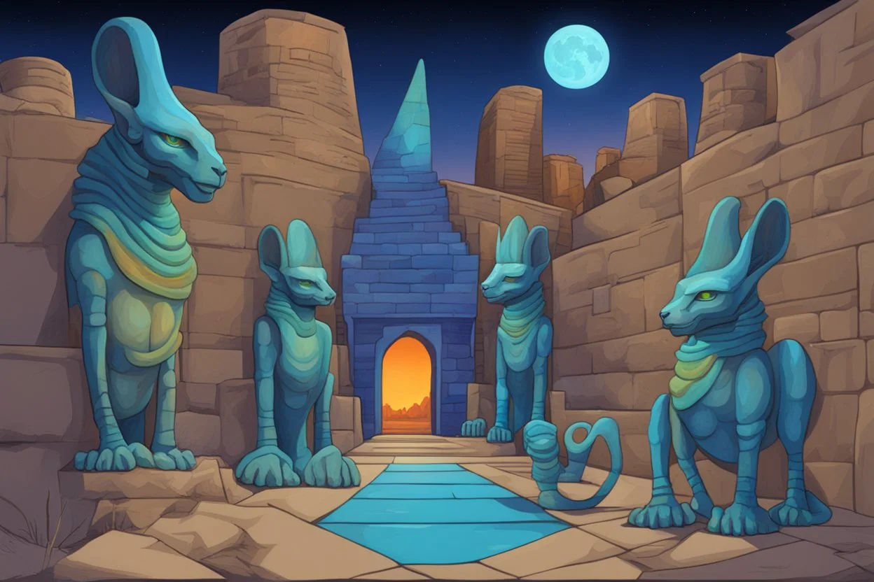 at night in an alley with :noctilucent glass sphinxes: on both sides, on the desert planet Gliese, by artist "Karnak Temple"