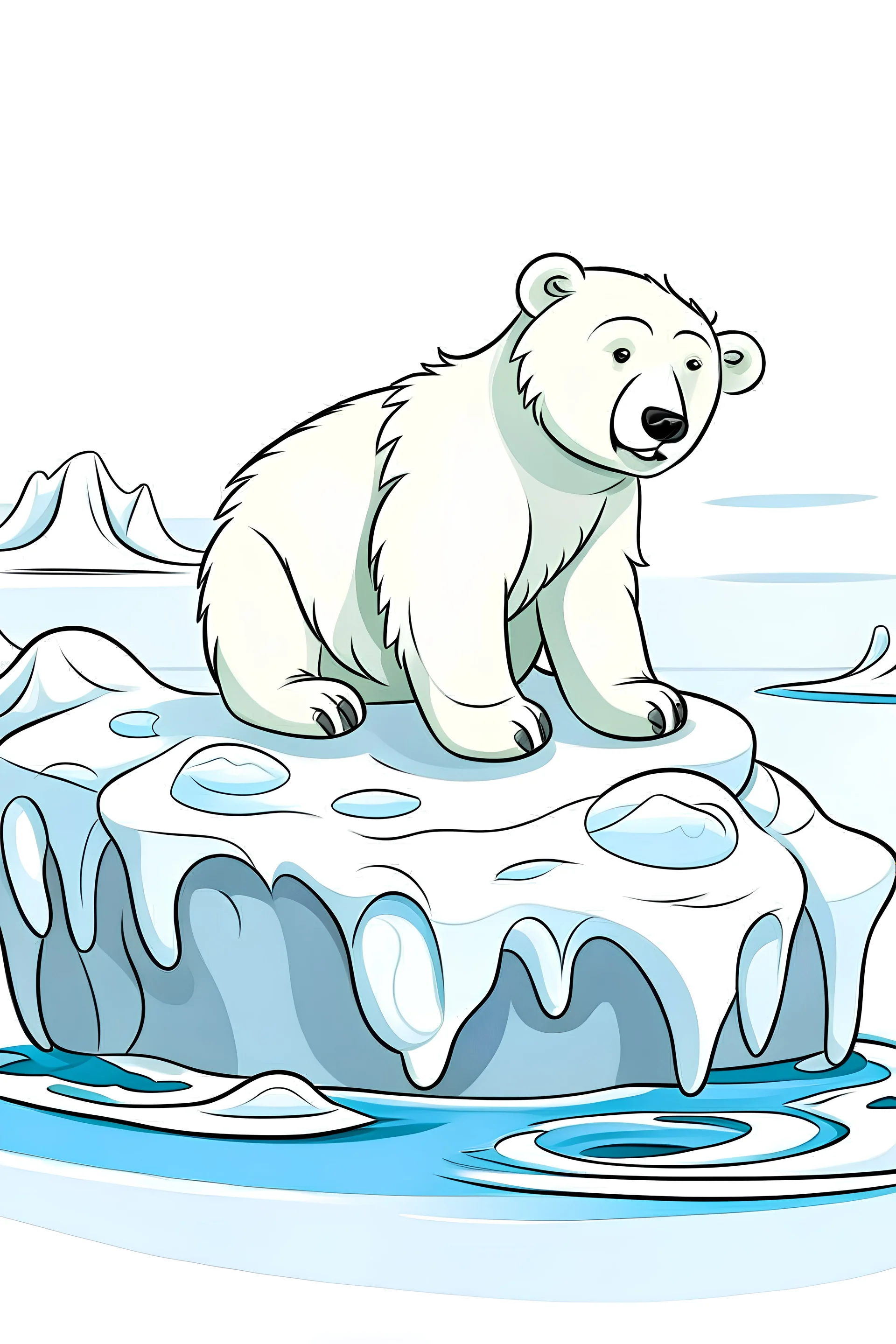 A cute polar bear cub playing on an iceberg, surrounded by the icy of the Arctic coloring pages for kids, white background, full body, only use outline, no shadows, clear and well outlined