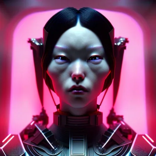 Japan, Cyber Woman, black hair, samurai, cyberpunk, neon, highly detailed, art stations, concept art, smooth, unreal engine 5, god rays, ray tracing, RTX, lumen lighting, ultra detail, volumetric lighting, 3d, finely drawn, high definition, high resolution, gradient background