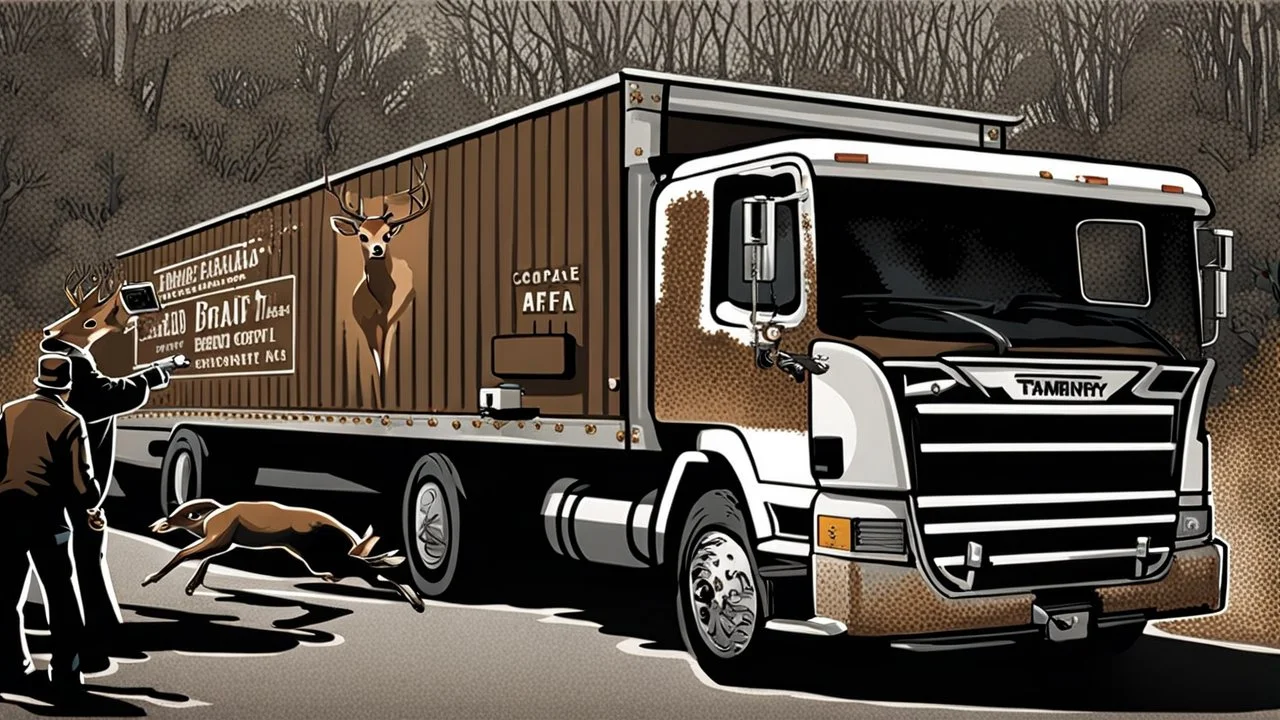 the deceased fawn's mobster like deer family raid the large moving truck company corporate complex using Human like Mafia style brute force