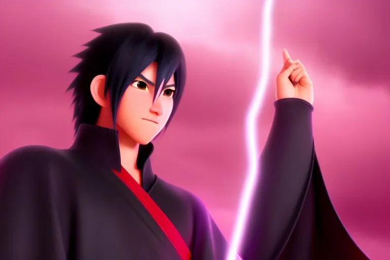 Sasuke Uchiha, Black hair, Portrait, Red Sharingan eyes, japanese, cave background, white robe, lightning