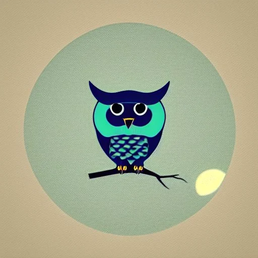 Owl + moon. Logo design minimalist. Soft colors. Simple,