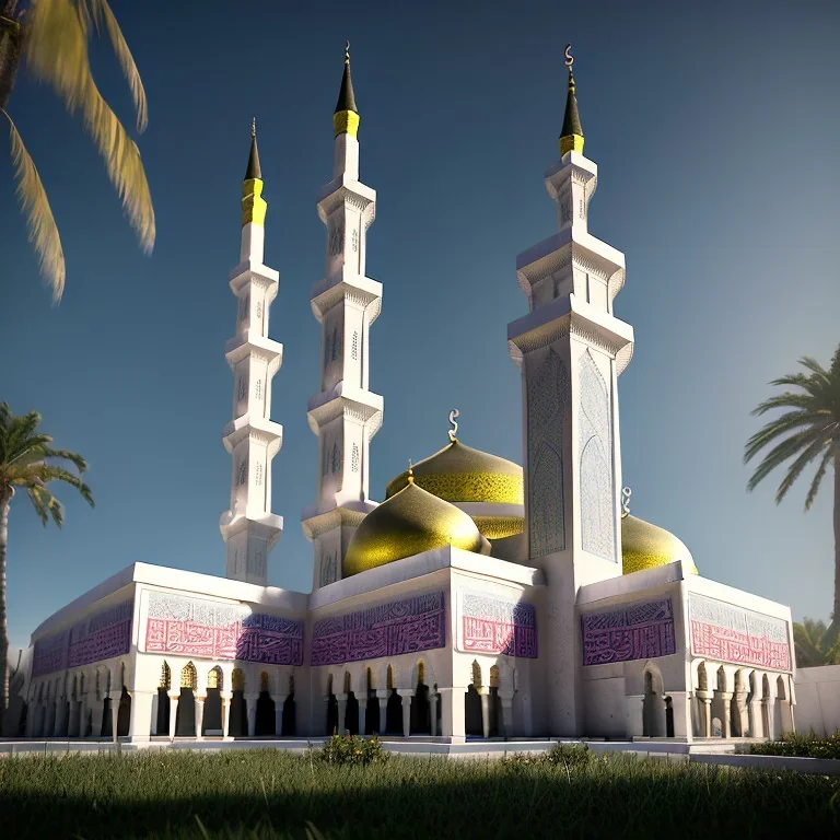 Islamic mosque, hdr, uhd, 8k, dof, center camera, perspective view, pivot on triumph, by paul meijering