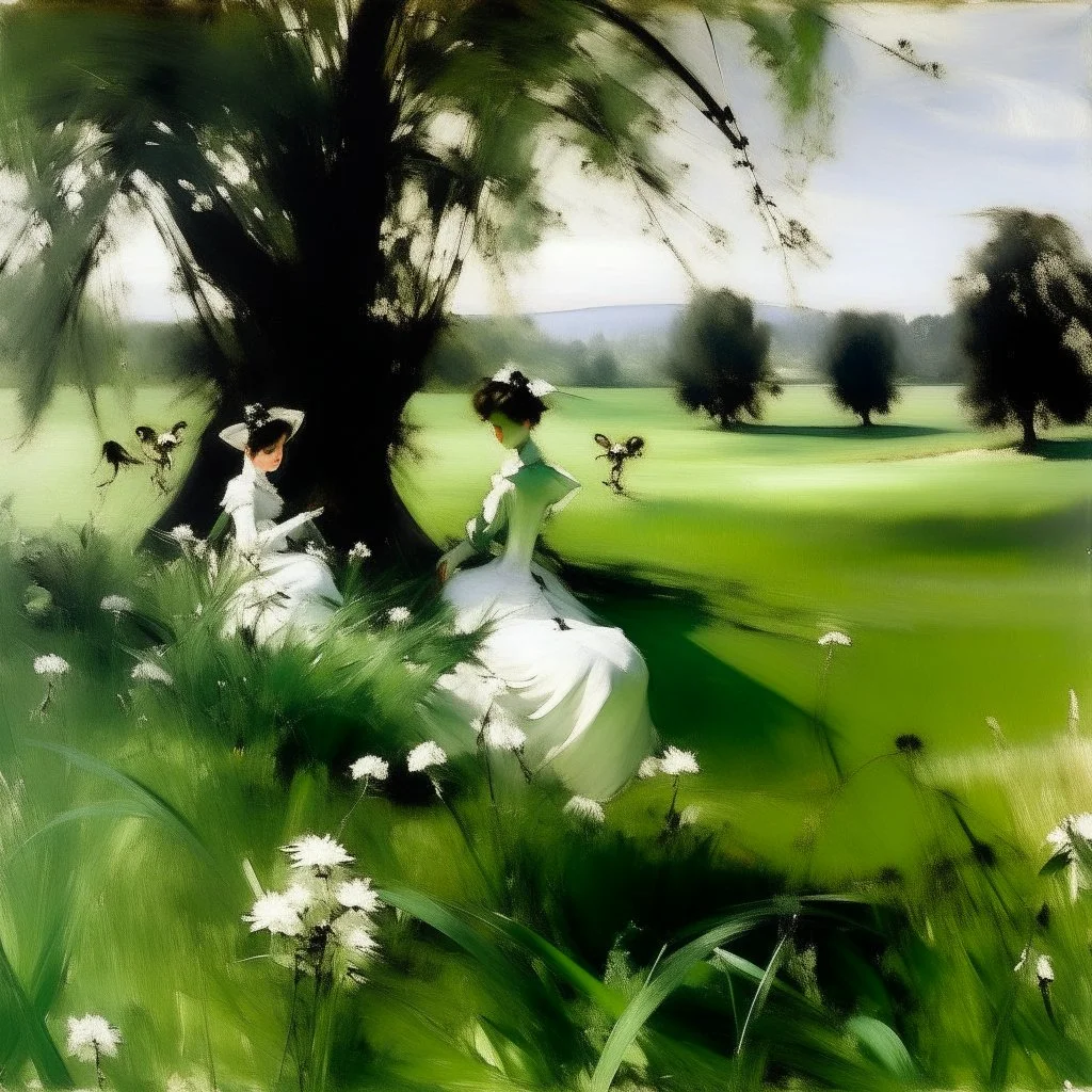 A green meadow with ant fairies painted by John Singer Sargent