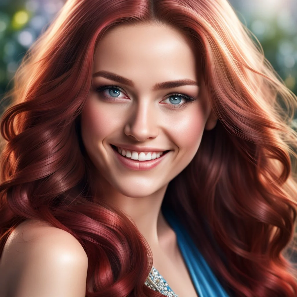 (best quality, 4k, 8k, highres, masterpiece:1.2), ultra-detailed, (realistic, photorealistic, photo-realistic:1.37),hyper realistic, gorgeous smiling 1woman,long hair,looking at viewer,realistic proportions,blue eyes,hair ornament,dress,very long hair,flower,red hair,parted lips,necklace,white dress,orange hair,lips,blurry background,freckles,realistic,head wreath,orange flower,realistic portrait