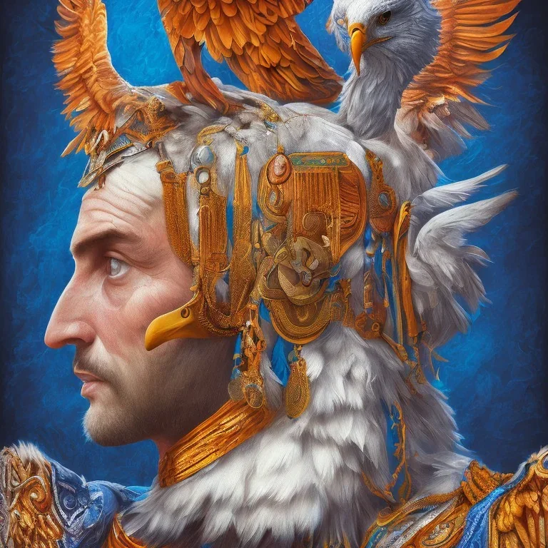 portrait homme à tête d'aigle Inde bleu psychédélique