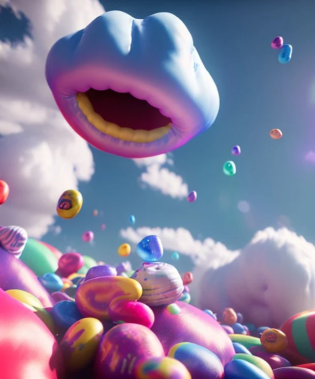 Ultra realistic speed clouds sky scene, wide angle view, sweet women falling down, inflatable color clothing, free jumping flying, many trinkets, hair monster, many jelly beans, balls, color smoke, smile, happy, circus style, extreme, wind, 20,000 feet altitude, stratosphere, soft color, highly detailed, unreal engine 5, ray tracing, RTX, lumen lighting, ultra detail, volumetric lighting, 3d, finely drawn, high definition, high resolution.