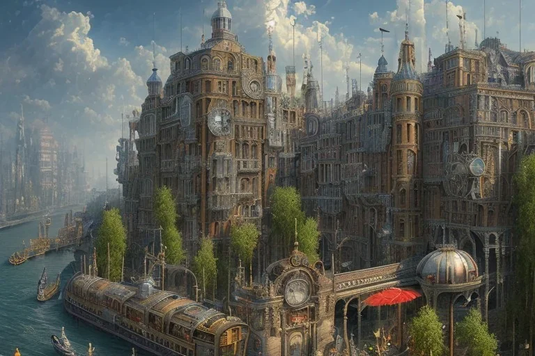 Trainstation+Bar and garden on High Bridges across Skyscraper river+canals+Gothic village+European Metropolis on sea+naples alley+Torino square+trieste canals+victorian London+decòpunk Skyscraper+ +steampunk+biopunk+alphonse mucha, greg rutkowski, matte painting, cryengine, hyper detailed, felix kelly, fantasy art, seb mckinnon