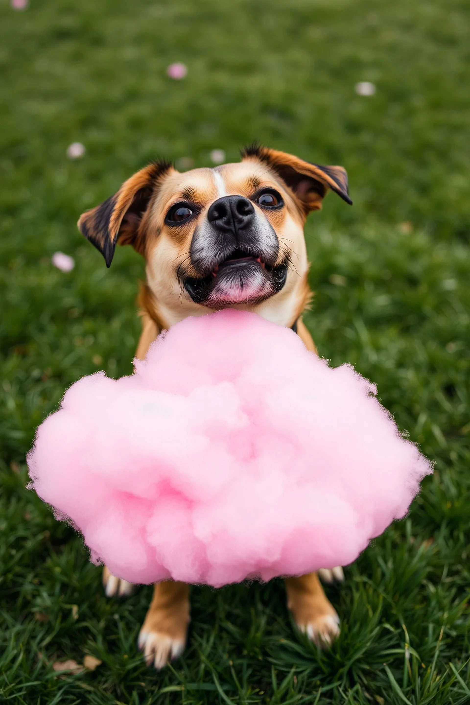 A pink plastic cloud floating in the dog