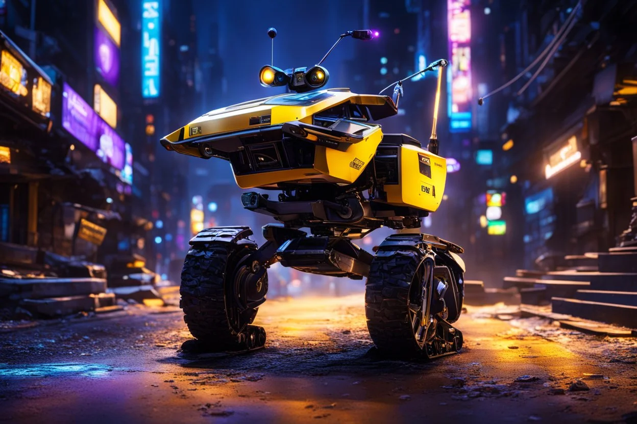 Wall-E in 8k solo leveling shadow artstyle, dynamic pose, oshare kei, hurufiyya, rtx , neon lights, intricate details, highly detailed, high details, detailed portrait, masterpiece,ultra detailed, ultra quality